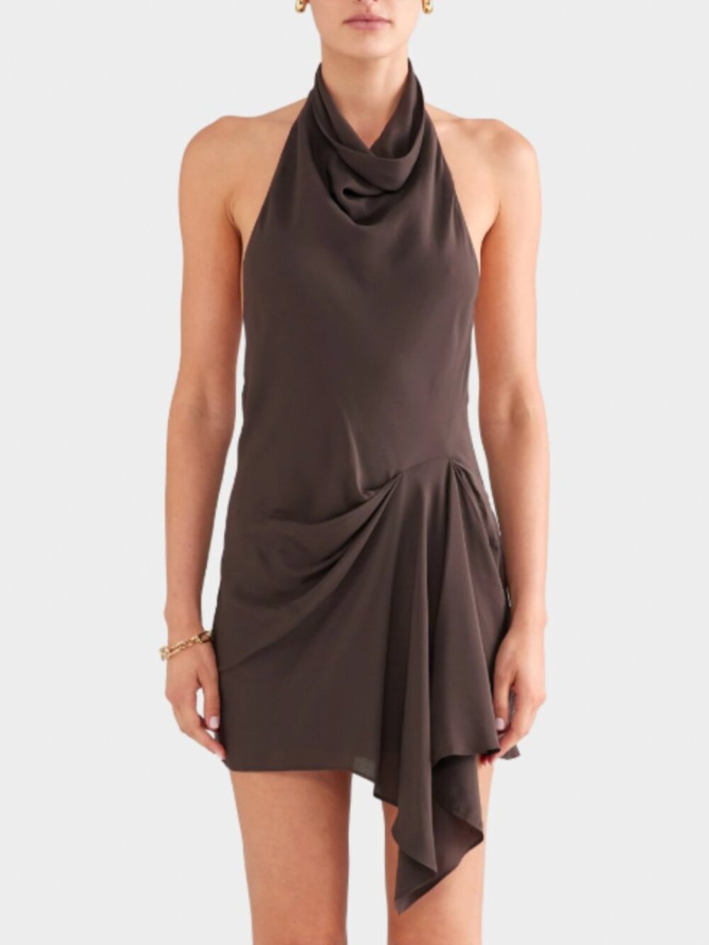 Venroy Draped Halter Mini Dress Small Dark Chocolate Brown Cocktail Party